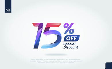 15 Percent Discount Banner Template with Modern 3D Gradient Typography