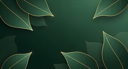 Elegant botanical background design with dark green leaves and gold accents, perfect for nature themes