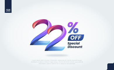 22 Percent Discount Banner Template with Modern 3D Gradient Typography