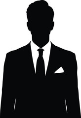 Elegant businessman silhouette in suit and tie, professional male figure isolated on white background, corporate concept vector illustration for business and branding use