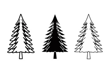 Obraz premium Realistic Evergreen Tree Silhouette Set – Detailed Forest Landscape Illustration.