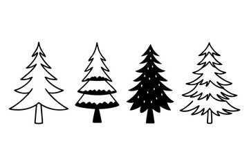 Minimal Pine Tree Icon Set – Simple Evergreen Outline & Solid Vector Collection.