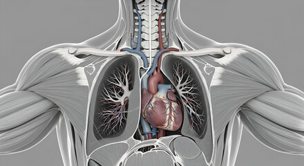 Human Anatomy Illustration Showing Heart and Lungs System