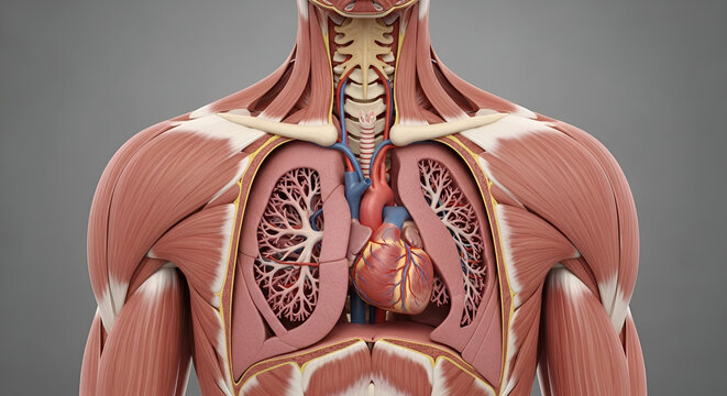 Human Torso Anatomy Showing Heart and Lungs - Powered by Adobe