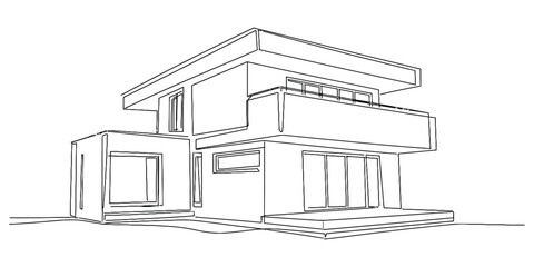 Modern minimalist house architectural line drawing design sketch