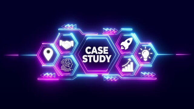Neon Case Study Header with Hexagon Icons