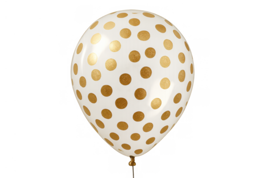 White balloon with golden polka dots for festive celebrations, parties, events, and fun decorations on transparent background