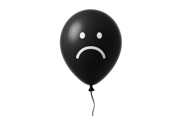 Black sad balloon showing an unhappy frowny face, feeling disappointment, experiencing negative emotion on transparent background