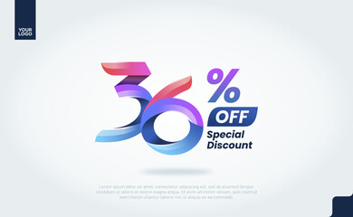 36 Percent Discount Banner Template with Modern 3D Gradient Typography