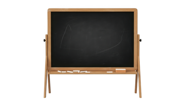 Empty Wooden Frame Chalkboard with Eraser and Chalk Sticks.