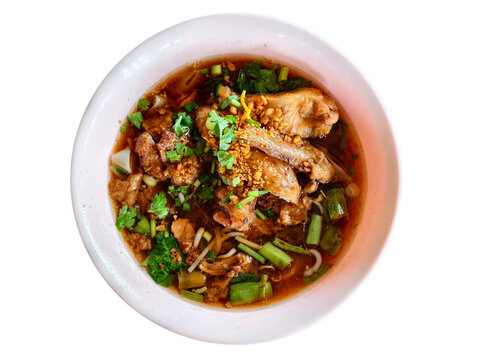 Thai Chicken Noodle Soup with Herbs and Crispy Garlic
