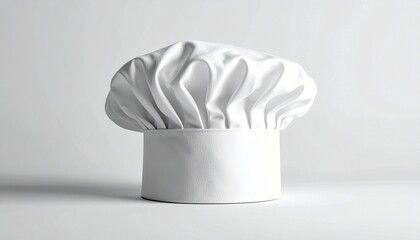 “A traditional white chef’s hat with pleats and a gathered top, isolated on a light background.”