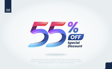 55 Percent Discount Banner Template with Modern 3D Gradient Typography