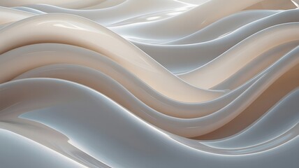 Obraz premium Abstract flowing waves of cream and pearl with soft light reflections
