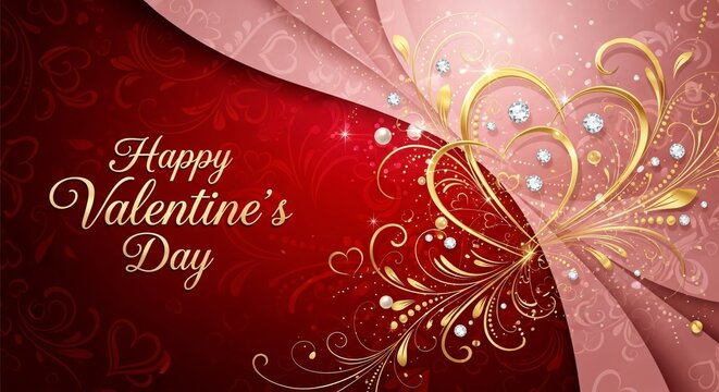 Happy Valentine’s Day Gold Heart Floral Design Romantic Love Background for Cards & Celebrations - Powered by Adobe