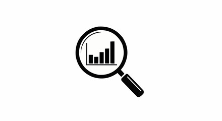 Magnifying Glass Over Business Growth Chart Icon.