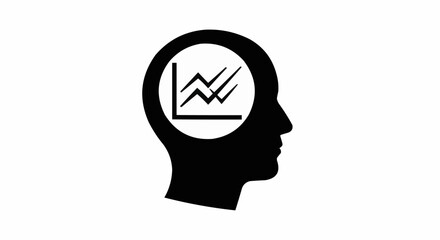 Analytical thinking icon with a growth chart inside a human head.