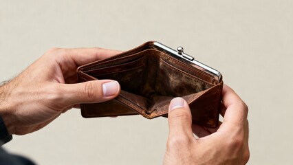 male hands opening empty wallet