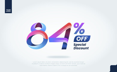 84 Percent Discount Banner Template with Modern 3D Gradient Typography