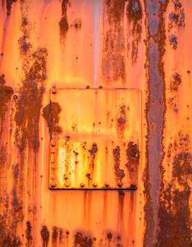 Rusty metal panel with a square inset