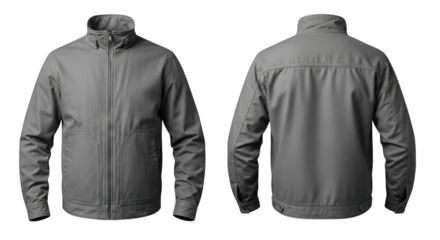 Gray jacket front and back view isolated.