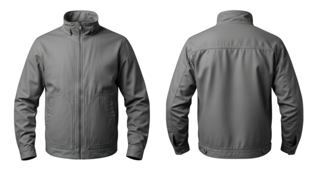 Gray jacket front and back view isolated.