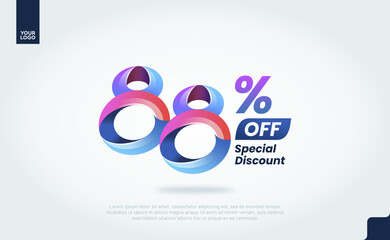 88 Percent Discount Banner Template with Modern 3D Gradient Typography