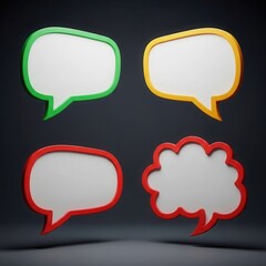 Four colorful speech bubbles with white centers on a dark background