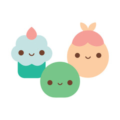 Cute kawaii baby boy face vector illustration set with fun animal icon head character expression