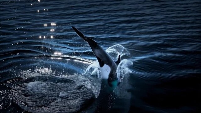 Dramatic Orca Tail Breach: Majestic Killer Whale Emerging from the Ocean Depths