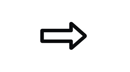 Simple black outline arrow icon pointing right on a white background. Symbol for direction, next step, and moving forward
