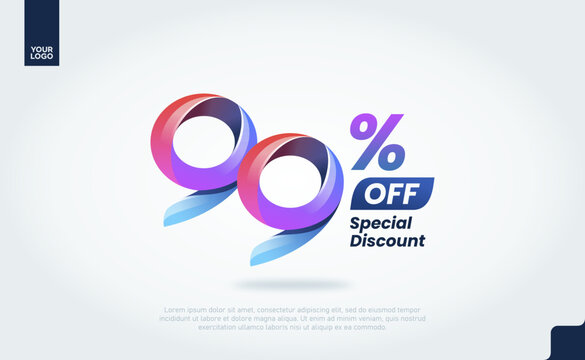 99 Percent Discount Banner Template with Modern 3D Gradient Typography