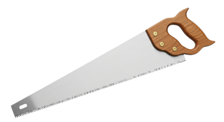 Hand saw with wooden handle for woodworking.