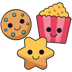 kawaii snack food icons vector set chips 