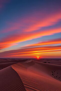 Dramatic Desert Sunset: Golden Sands and Fiery Sky Transform in Stunning Time-Lapse Journey