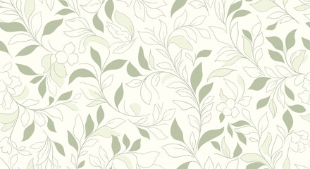 Obraz premium Subtle pattern of trailing vines with delicate leaves on a cream background.