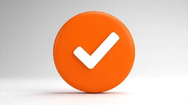 A 3D rendered orange circle with a white checkmark icon against a gradient gray background