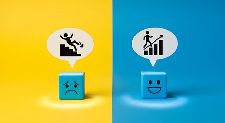 Comparison of success and failure represented by blocks and icons