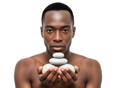 Zen Stones in Hands African Man Relaxation Meditation Harmony Wellness Spa