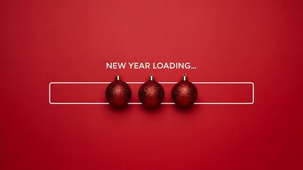 New Year loading bar with red Christmas ornaments on red background