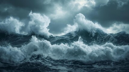 Dramatic Stormy Ocean Waves Under a Cinematic Sky With High Spray