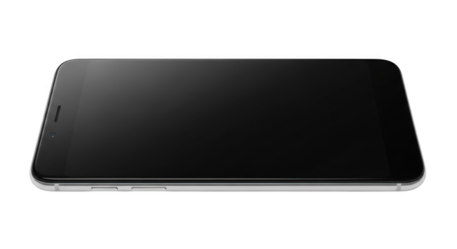 Modern black smartphone with a blank screen isolated on a white background.