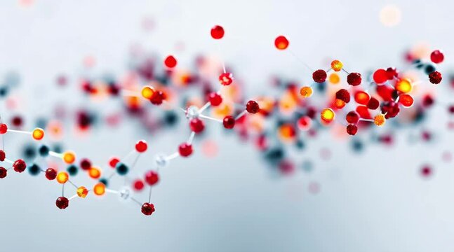 Vibrant molecular model atom arrangement visualization scientific visualization of molecule with multi colored spheres