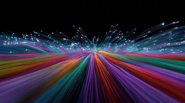 Vibrant Abstract Wave of Colorful Light Trails Representing Energy and Motion Design, Evoking Digital Technology and Connection in a Modern Art Style