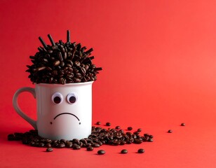 Sad coffee mug with coffee bean hedgehog