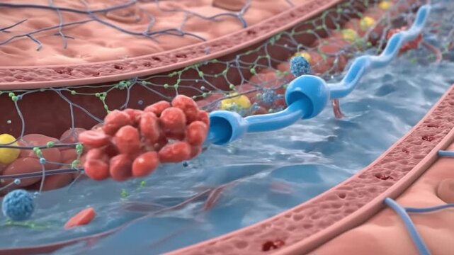 Detailed 3D Animation of Blood Coagulation and Thrombosis Process.