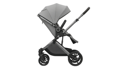 Modern Gray Baby Stroller Isolated on White Background.