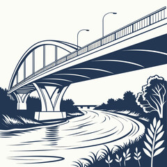 Vector illustration of a bridge over a river isolated on