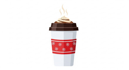 A delightful cup of hot chocolate with whipped cream isolated on, adorned with a festive snowflake sleeve, perfect for winter warmth