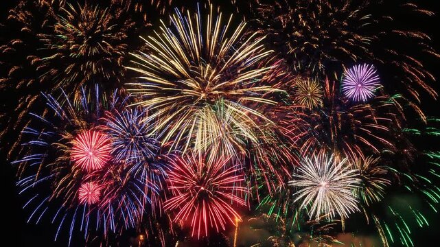 Colorful fireworks bursting in the night sky
